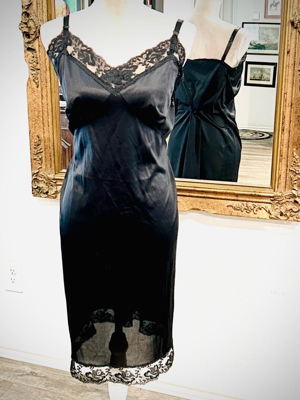 Vintage 1950s Slip Dress Retro Lingerie Chemise Nightgown With Lace Size 46